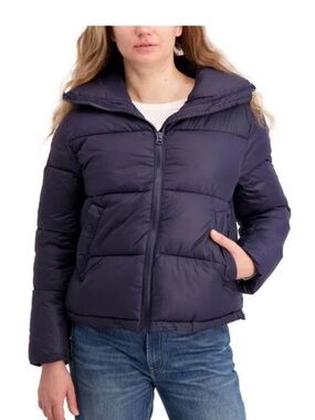 Hudson Navy Blue Puffer Jacket with High Collar